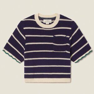 Jules Sweater T-Shirt ~ Navy Antique White Stripe